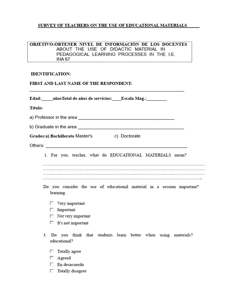 Teacher Survey on Educational Materials Usage | PDF | Learning | Cognition
