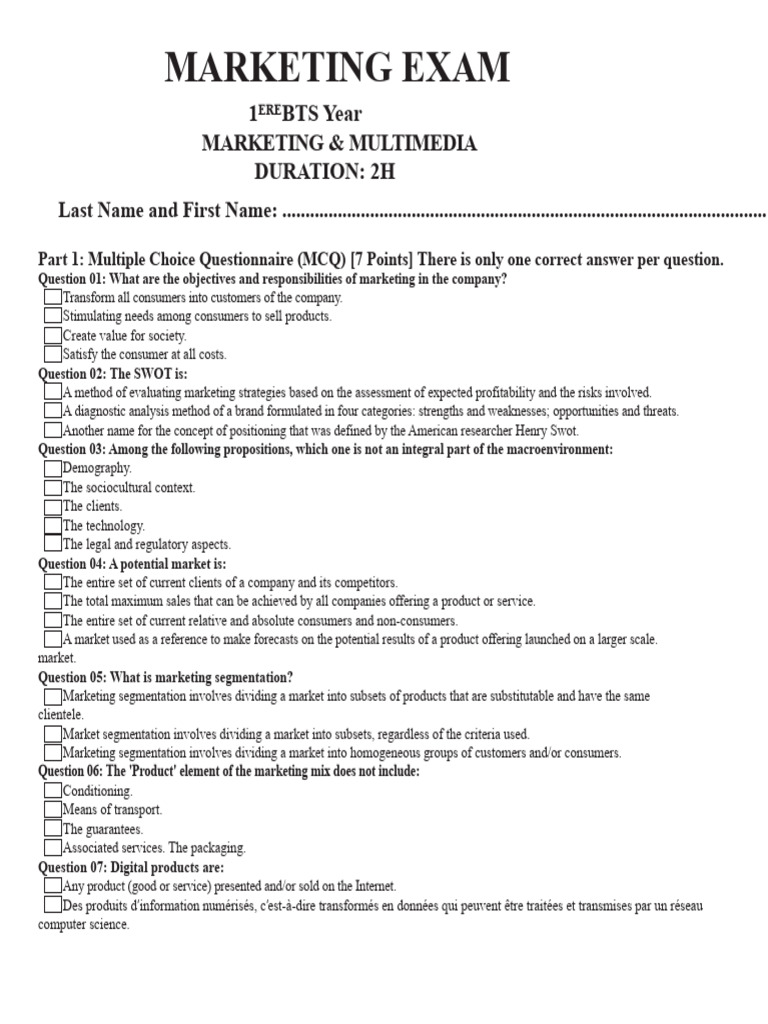 Marketing Exam BTS 1st Final | PDF | Marketing | Market Segmentation