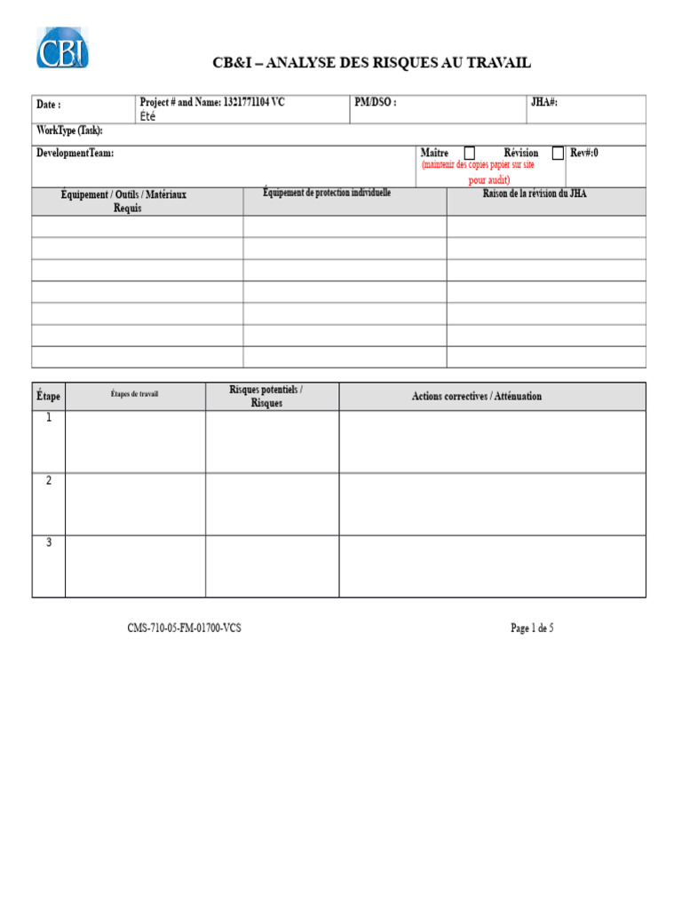 Analyse des Risques au Travail CB&I | PDF | Gestion des risques | Lutte ...