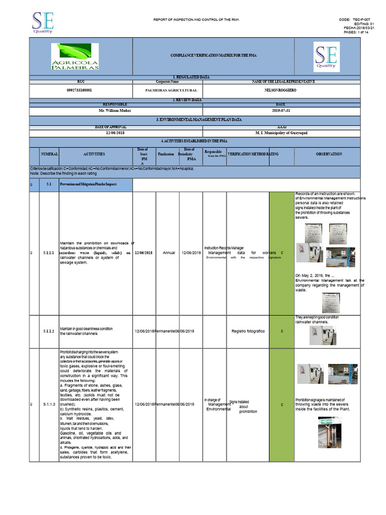 RMA Inspection and Control Report | PDF | Waste | Occupational Safety ...