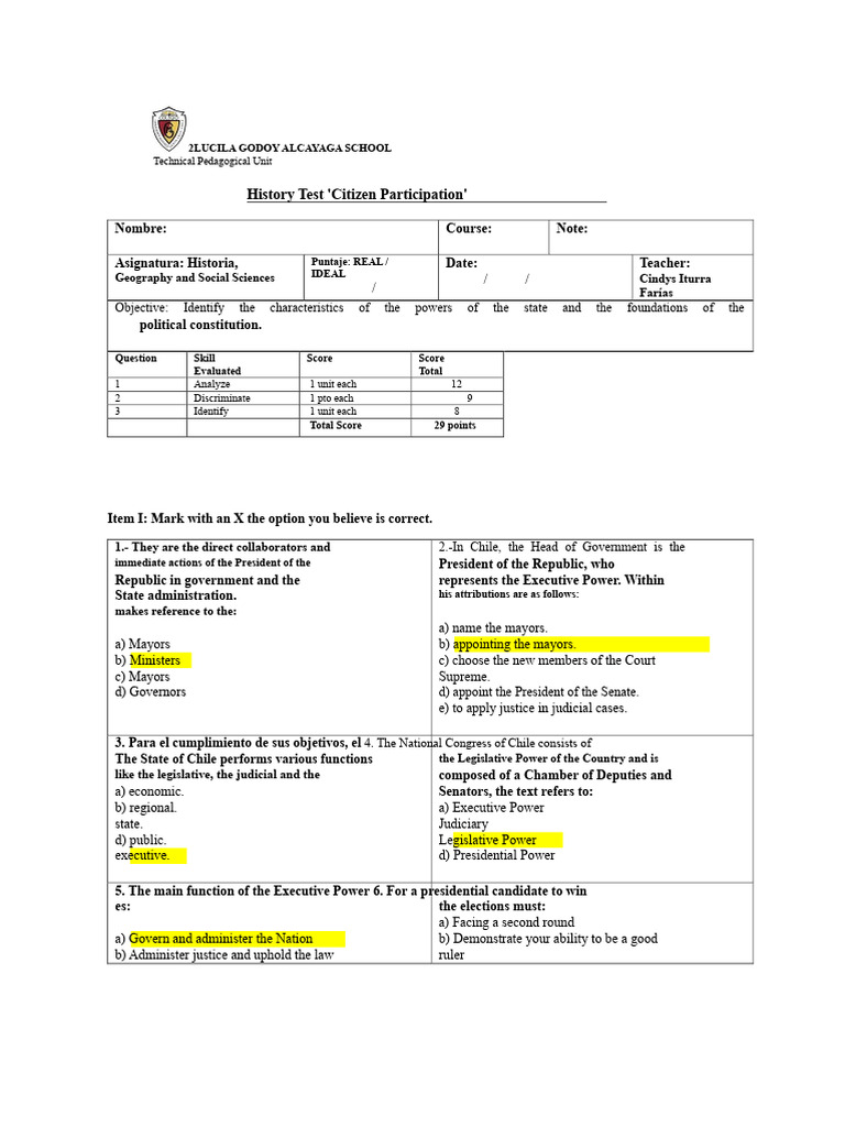 Test History Powers of The State and Constitution | PDF | Legislature ...