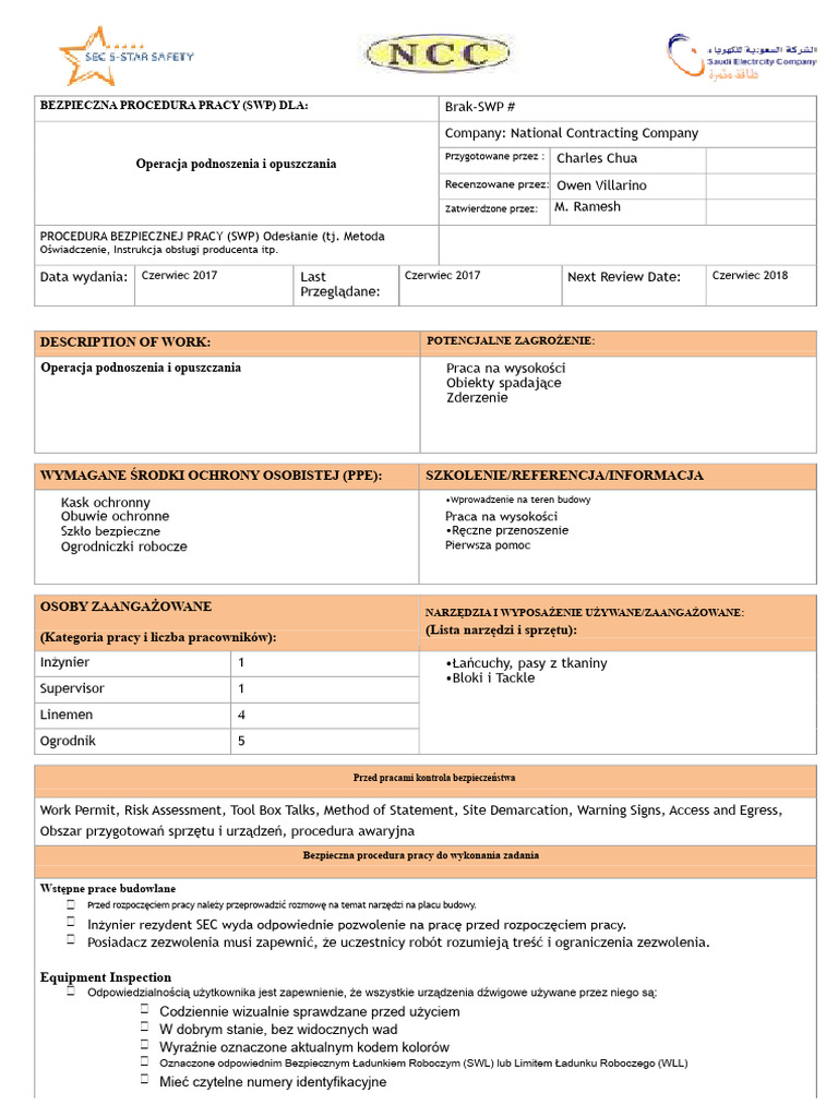 Ehv SWP Form Operacja Podnoszenia I Opuszczania PDF Nowy | PDF