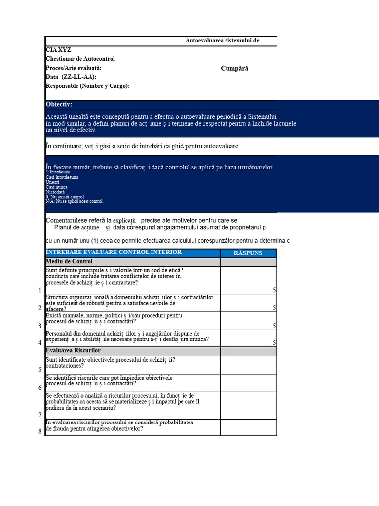 Autoevaluarea Sistemului de Control Intern Al Unui Proces de Achiziții ...