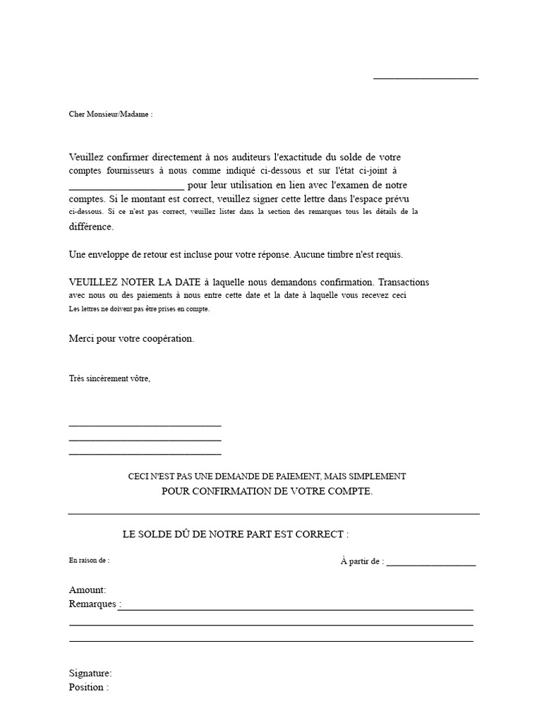 Lettre de Confirmation Positive | PDF
