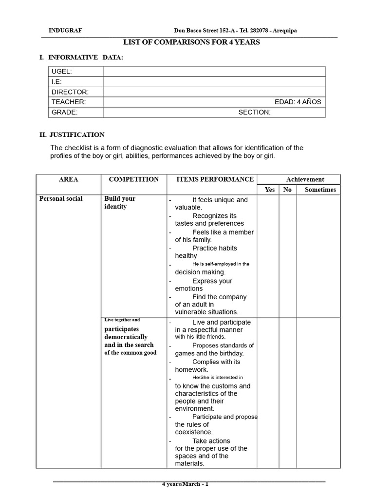 4-Year-Old Development Checklist | PDF | Psychology | Behavioural Sciences