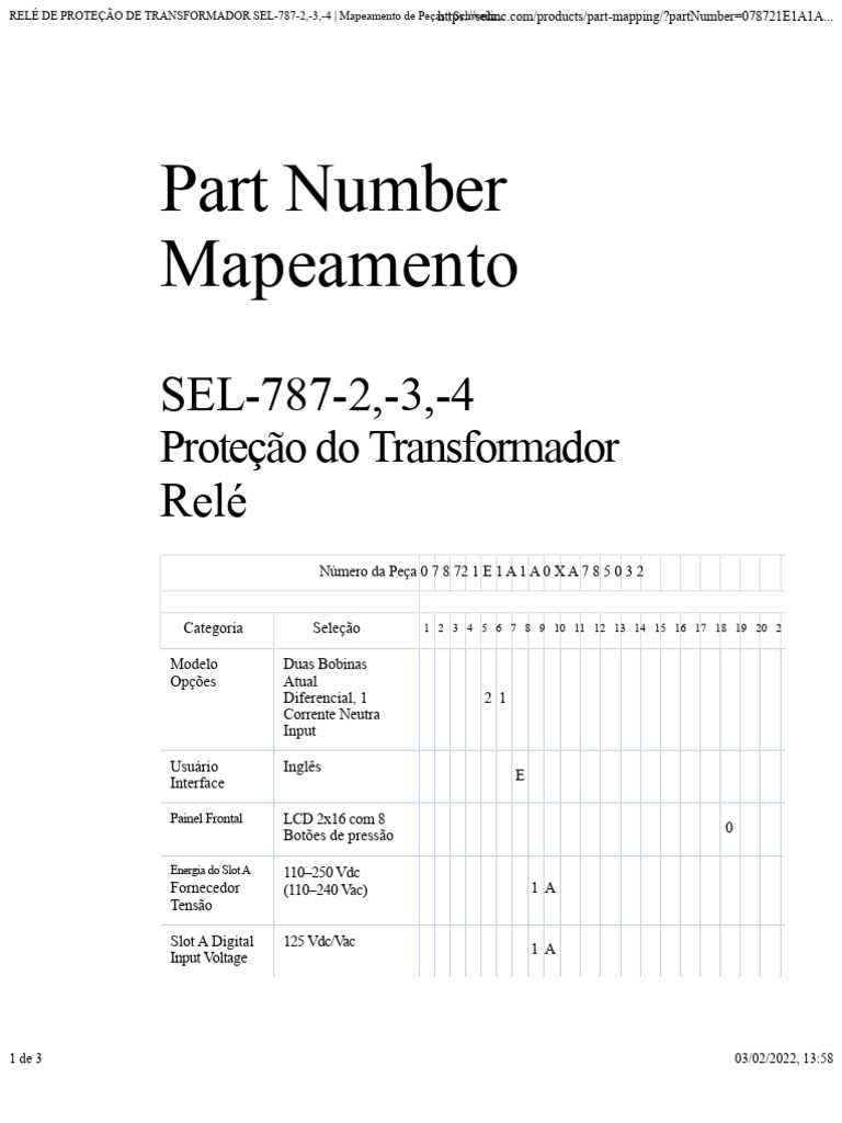 Relé SEL-787: Mapeamento de Peças | PDF | Transformador | Relé