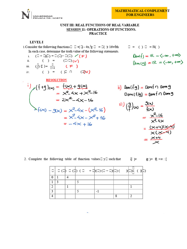 Operations on Real Functions Practice | PDF | Function (Mathematics ...