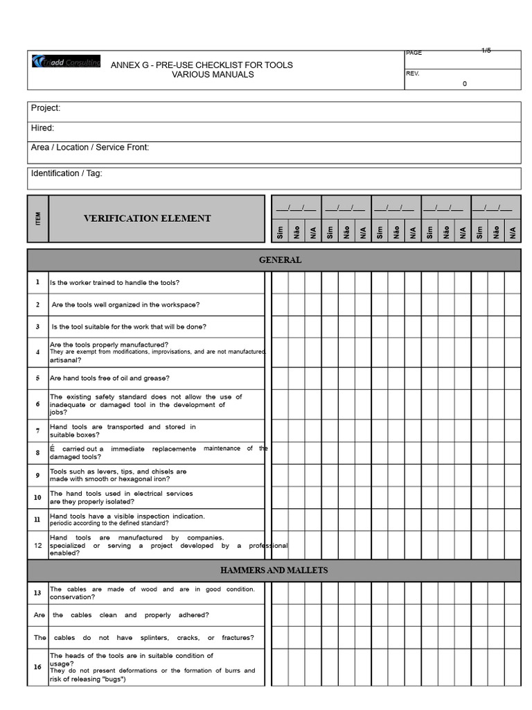 Pre-Use Tool Safety Checklist | PDF | Screw | Tools