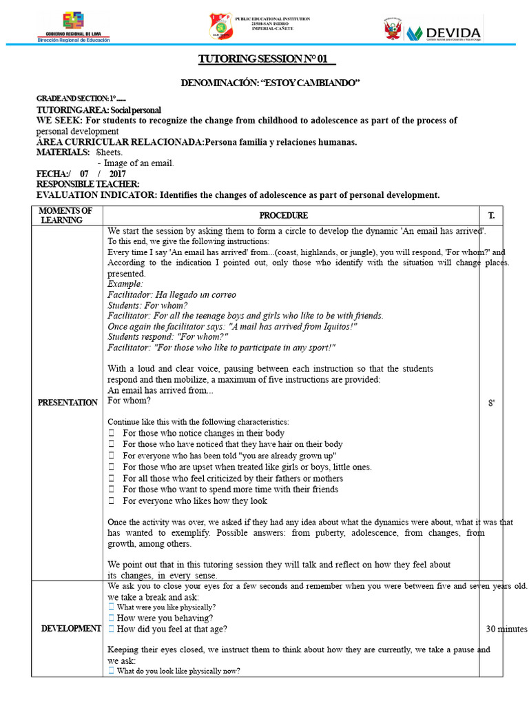 LIFE TUTORING SESSION 1st SECONDARY | PDF | Adolescence | Risk