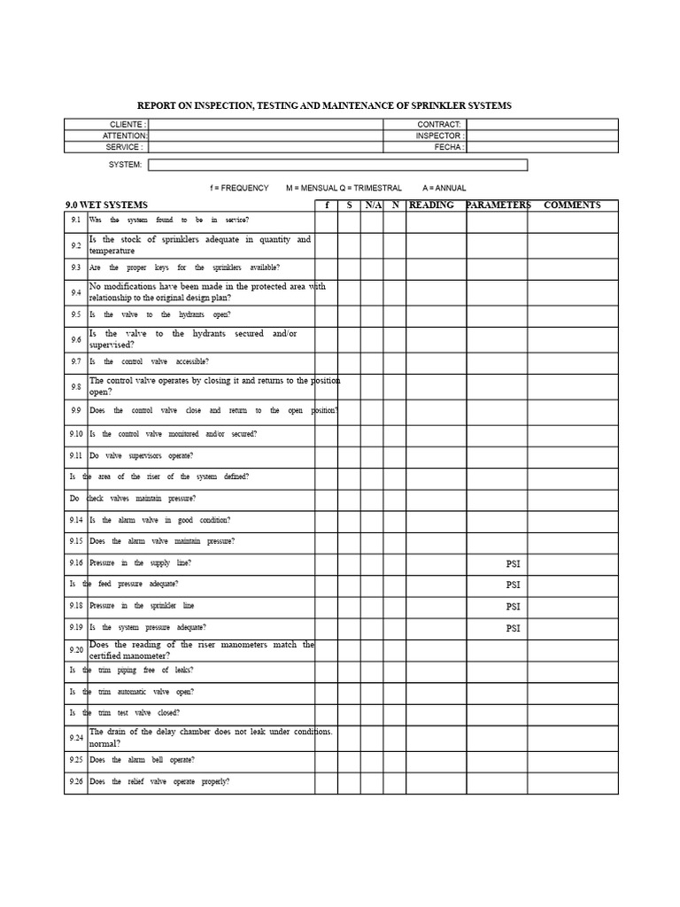 5.- RISER INSPECTION FORMAT | PDF | Fire Sprinkler System | Valve