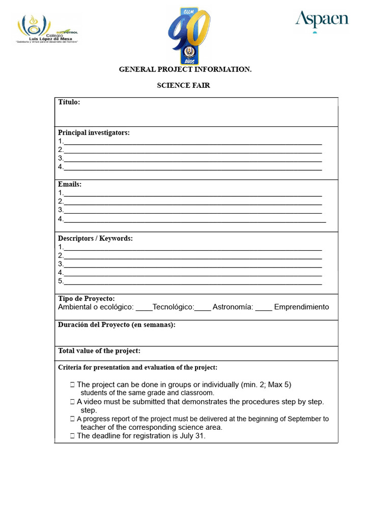 Science Fair Registration Form | PDF | Methodology | Science