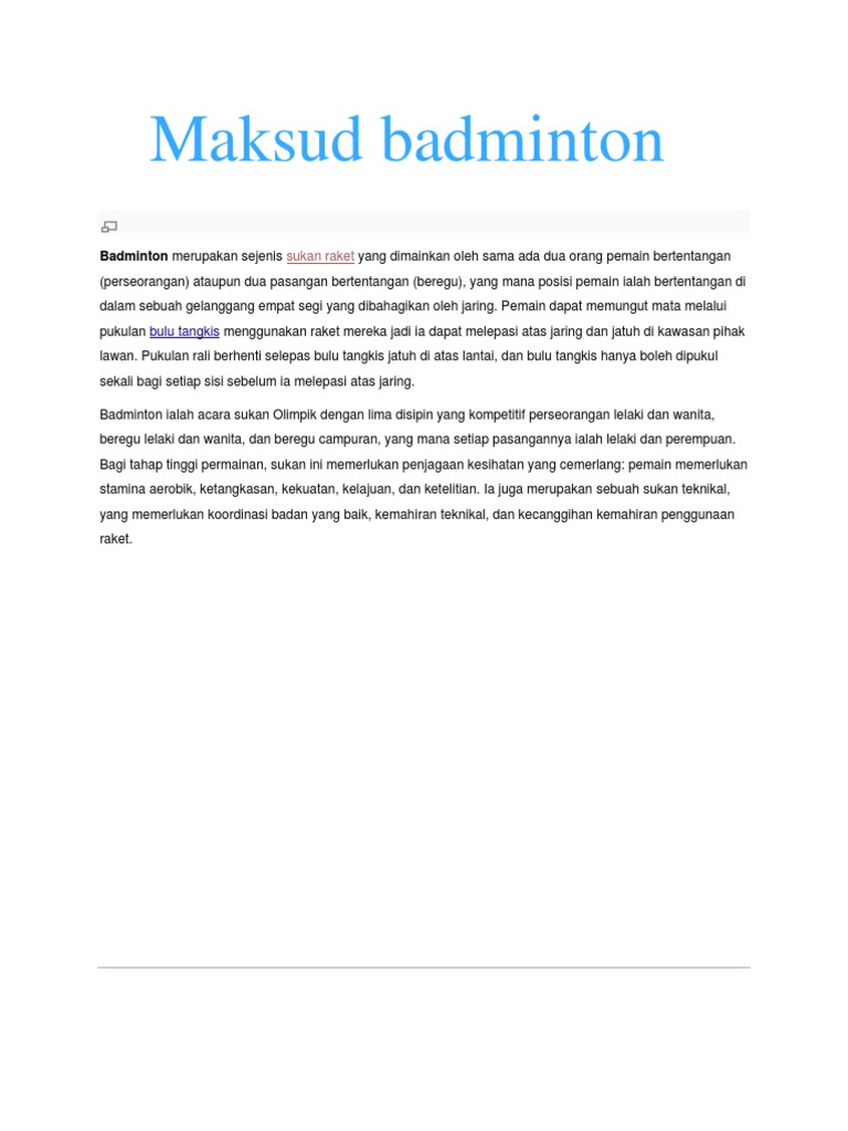 Maksud Badminton | PDF