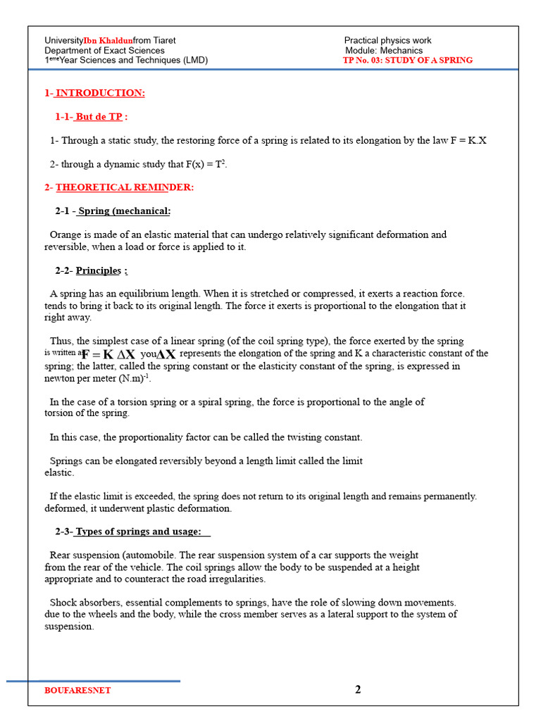 Study of A Spring | PDF | Force | Oscillation
