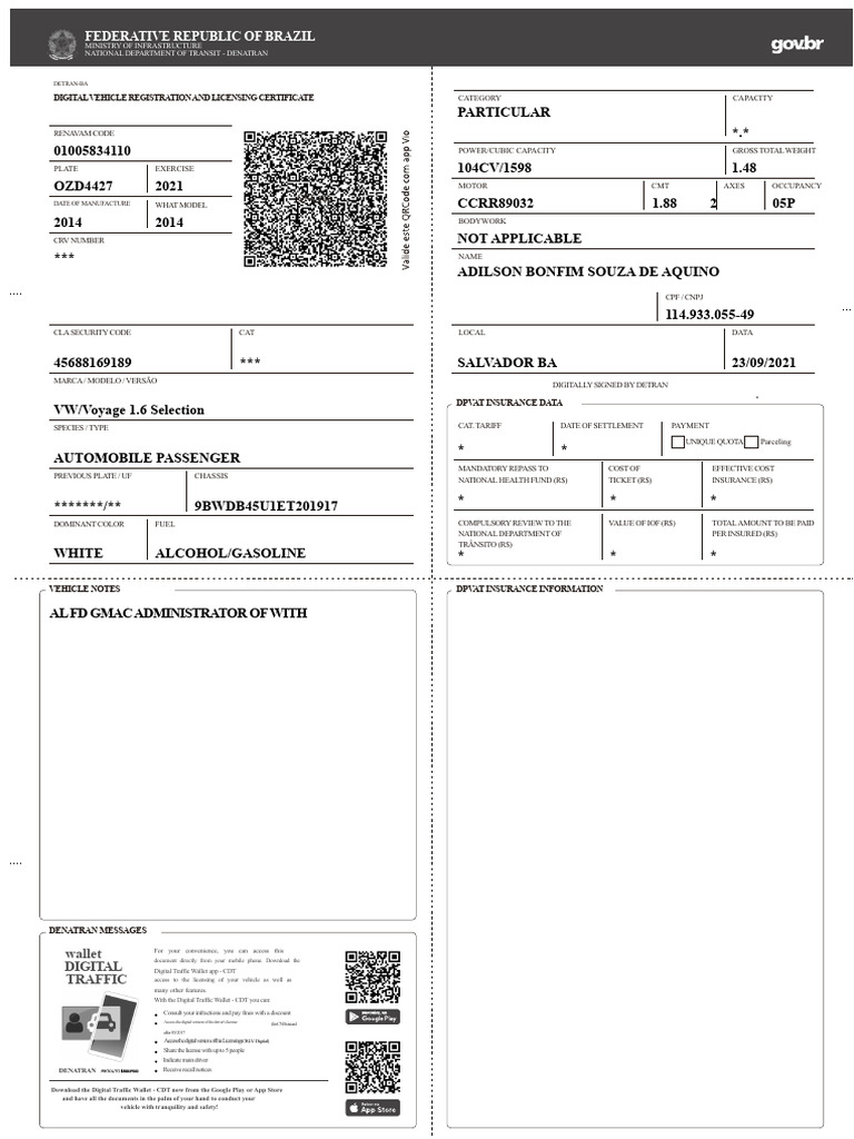 Brazil Digital Vehicle Registration Guide | PDF | Vehicles | Transport