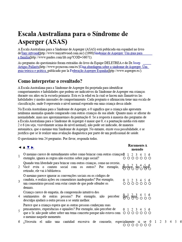 Escala Australiana Síndrome Asperger | PDF | Síndrome de Asperger ...