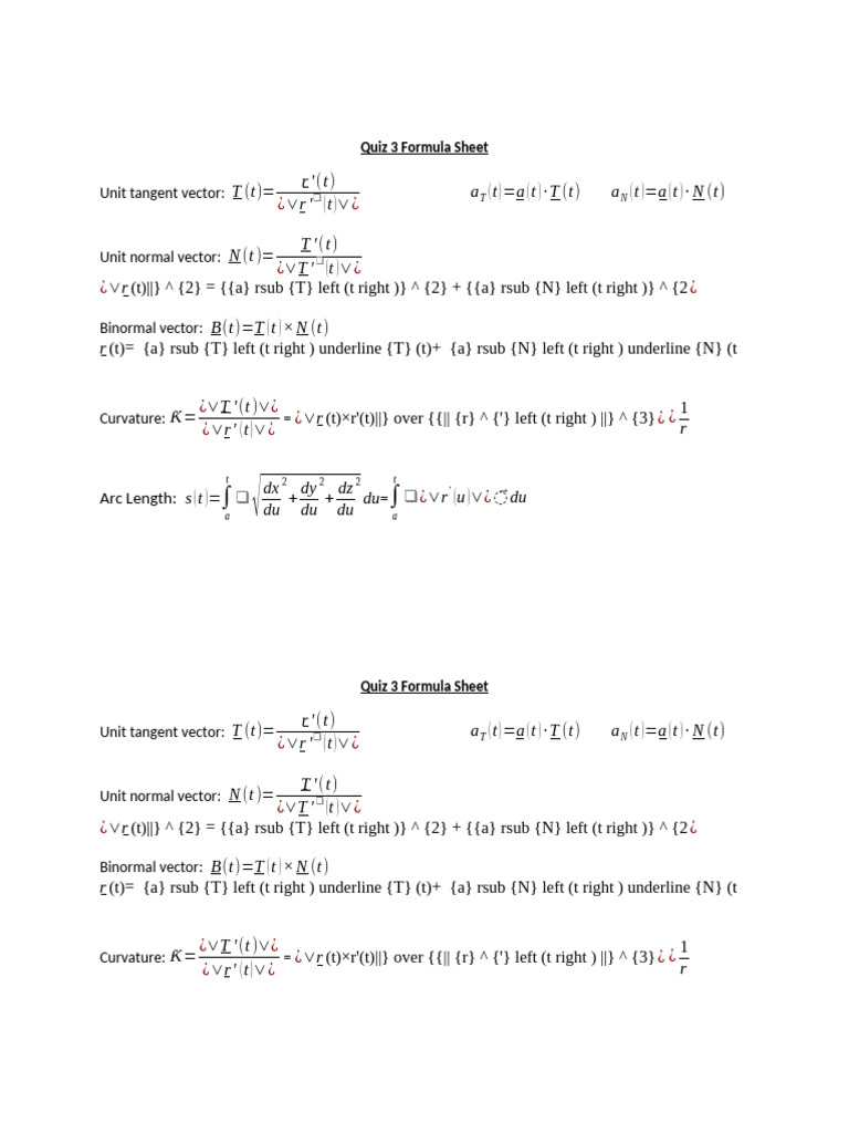 Calculus Quiz 3 Formula Sheet | PDF