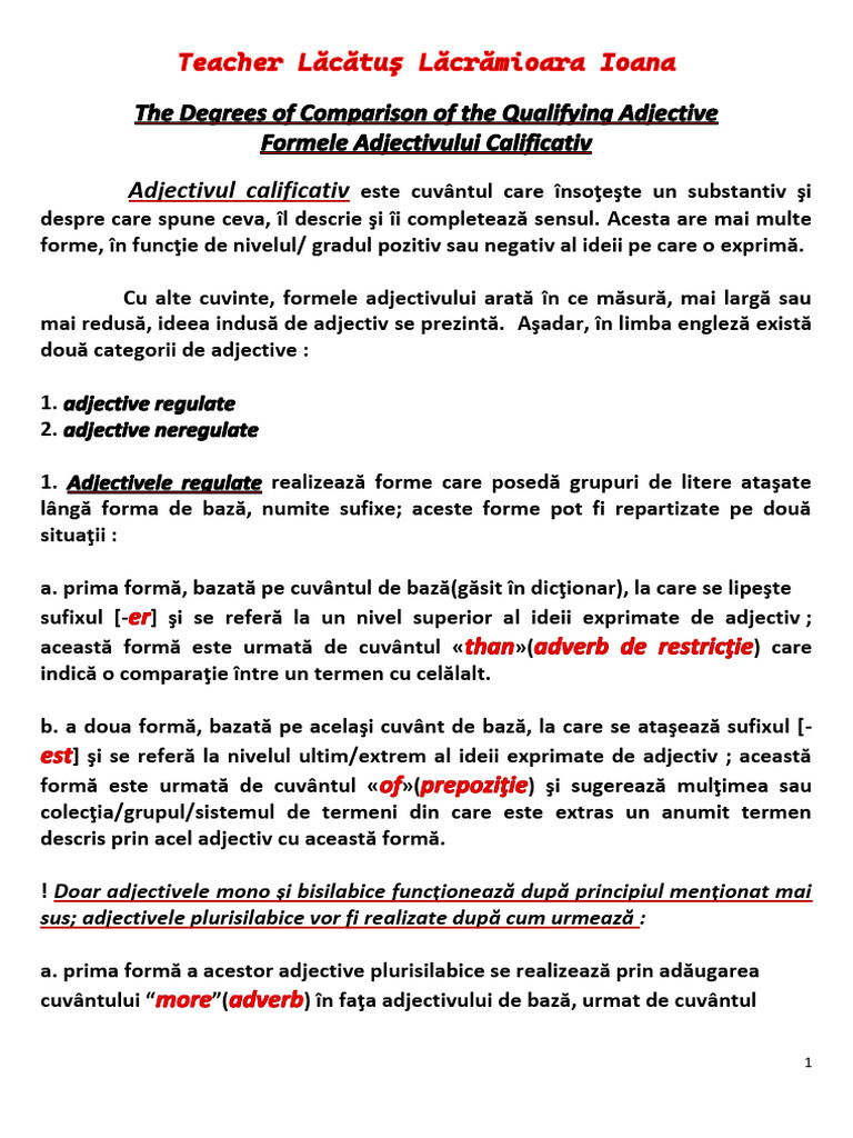 The Degrees of Comparison of The Qualifying Adjective | PDF