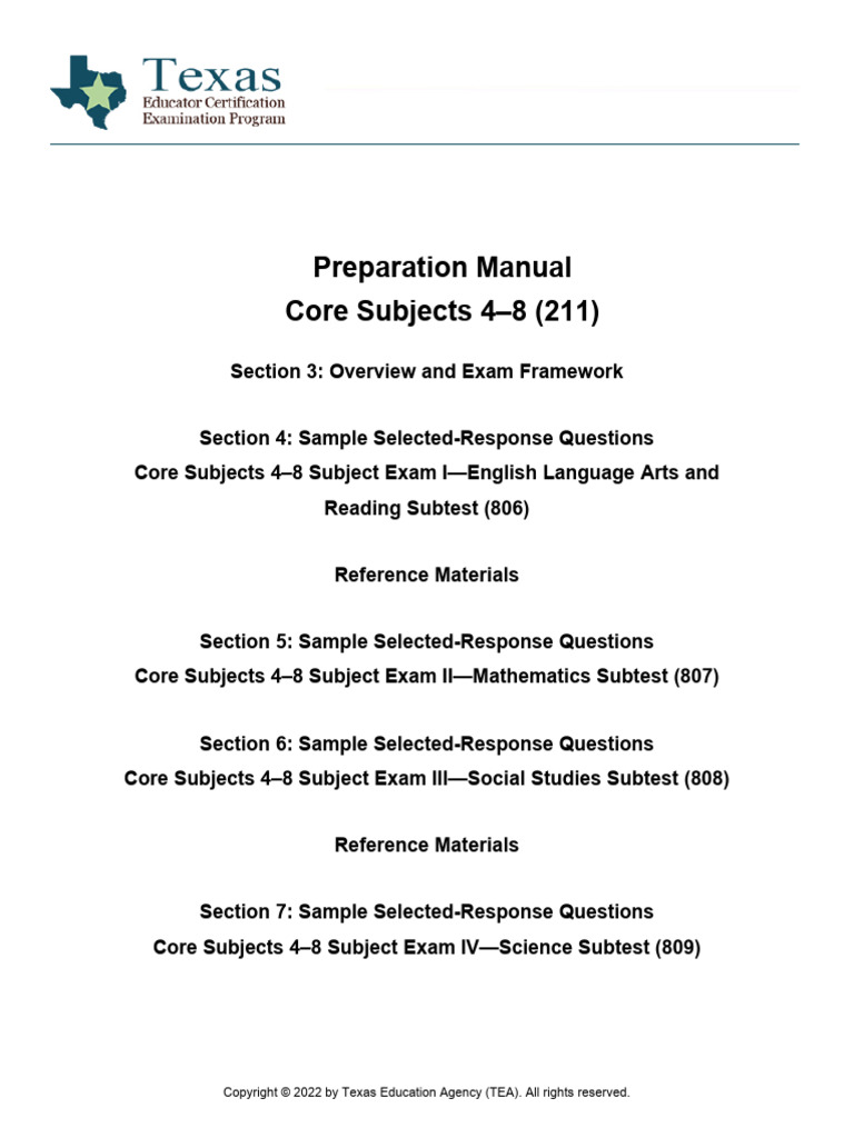 Core Subjects 4–8 Exam Prep Guide | PDF | Reading Comprehension | Numbers