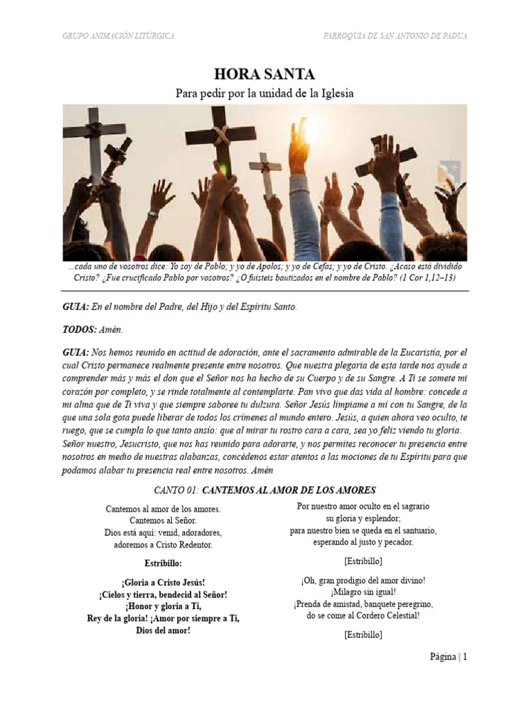 Hora Santa por la Unidad de la Iglesia | PDF | eucaristía | Cristo (título)
