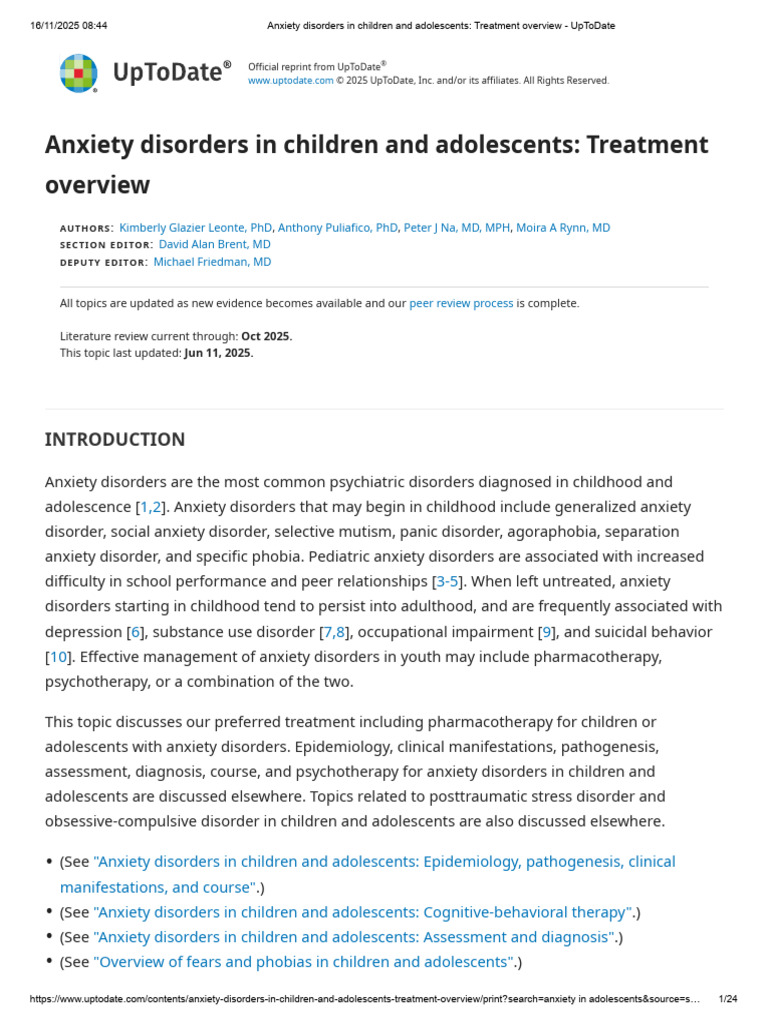 Anxiety Disorders Treatment in Youth | PDF | Selective Serotonin ...
