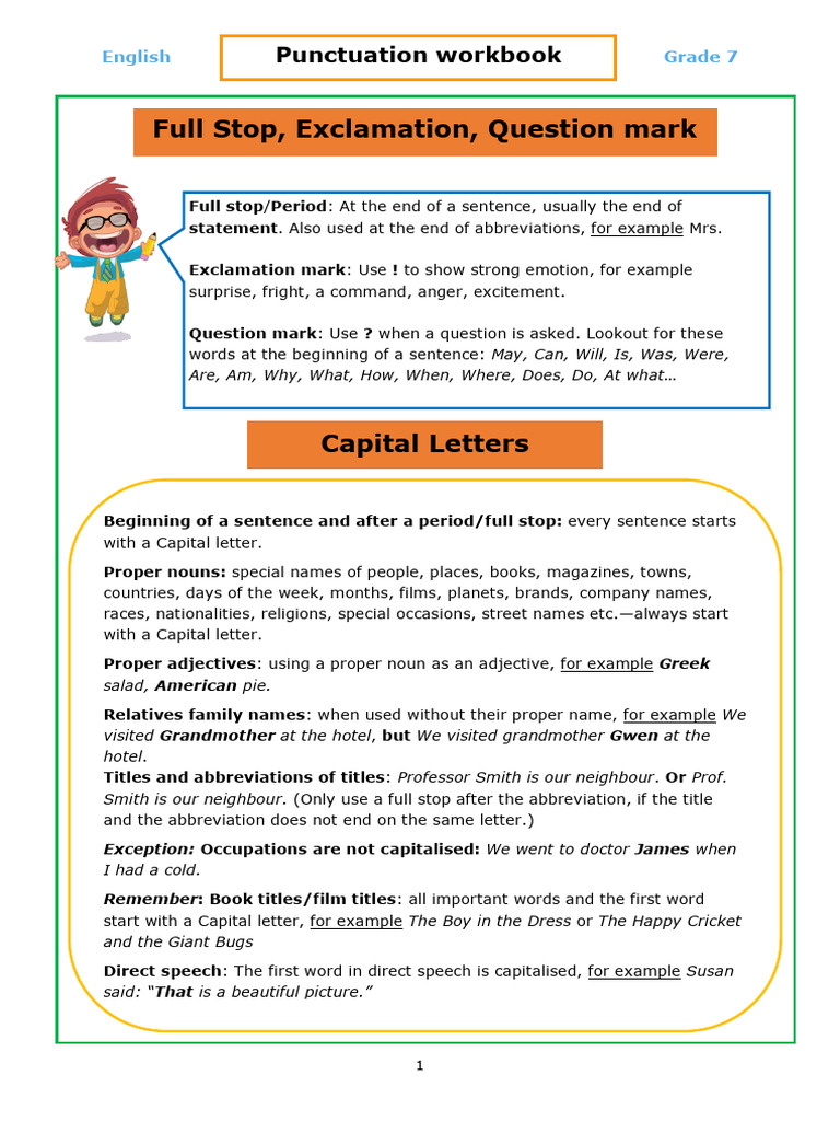 Grade 7 Punctuation and Capitalization Guide | PDF | Comma | Ellipsis