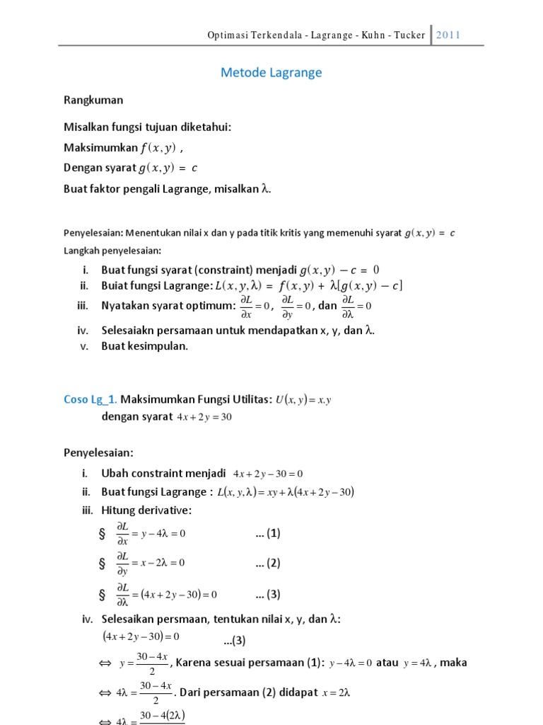 Contoh Soal Dan Jawaban Lagrange - Jawaban Buku