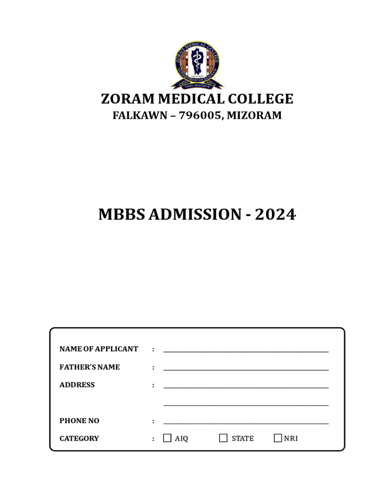 Mbbs Admission Form 2024 Xc4o PHlb | PDF | Physical Examination | Allergy