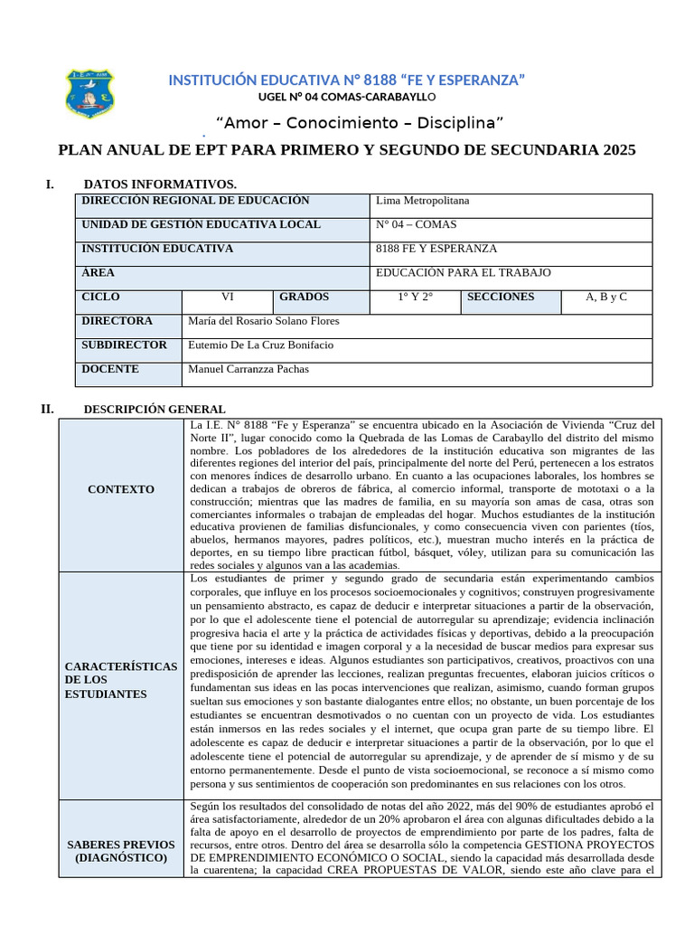 Plan Anual EPT 2025 para Secundaria 8188 | PDF | Evaluación | Aprendizaje