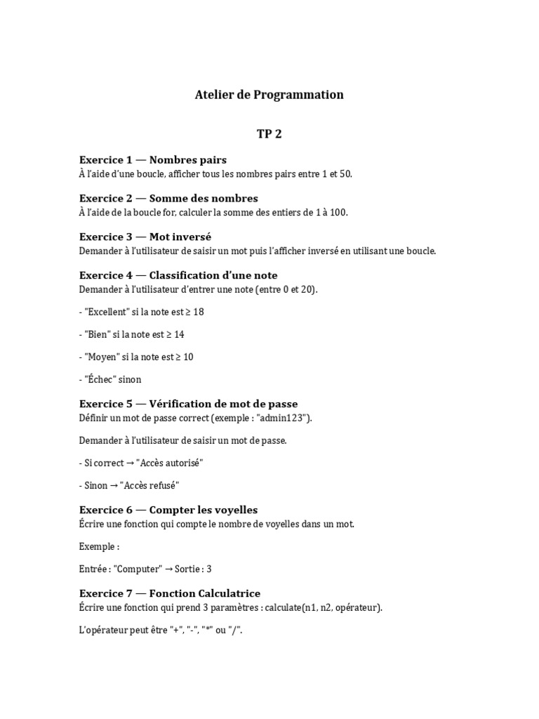 Exercices de Programmation en Python | PDF