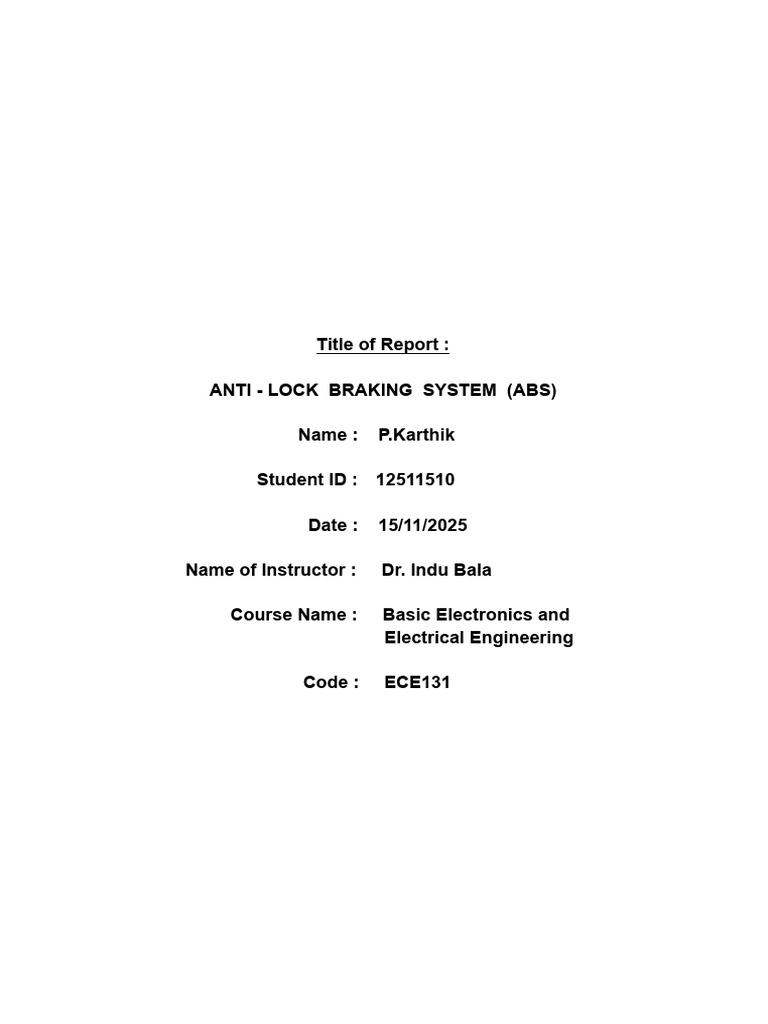 Anti-Lock Braking System (BEEE - Case Study) | PDF | Anti Lock Braking ...