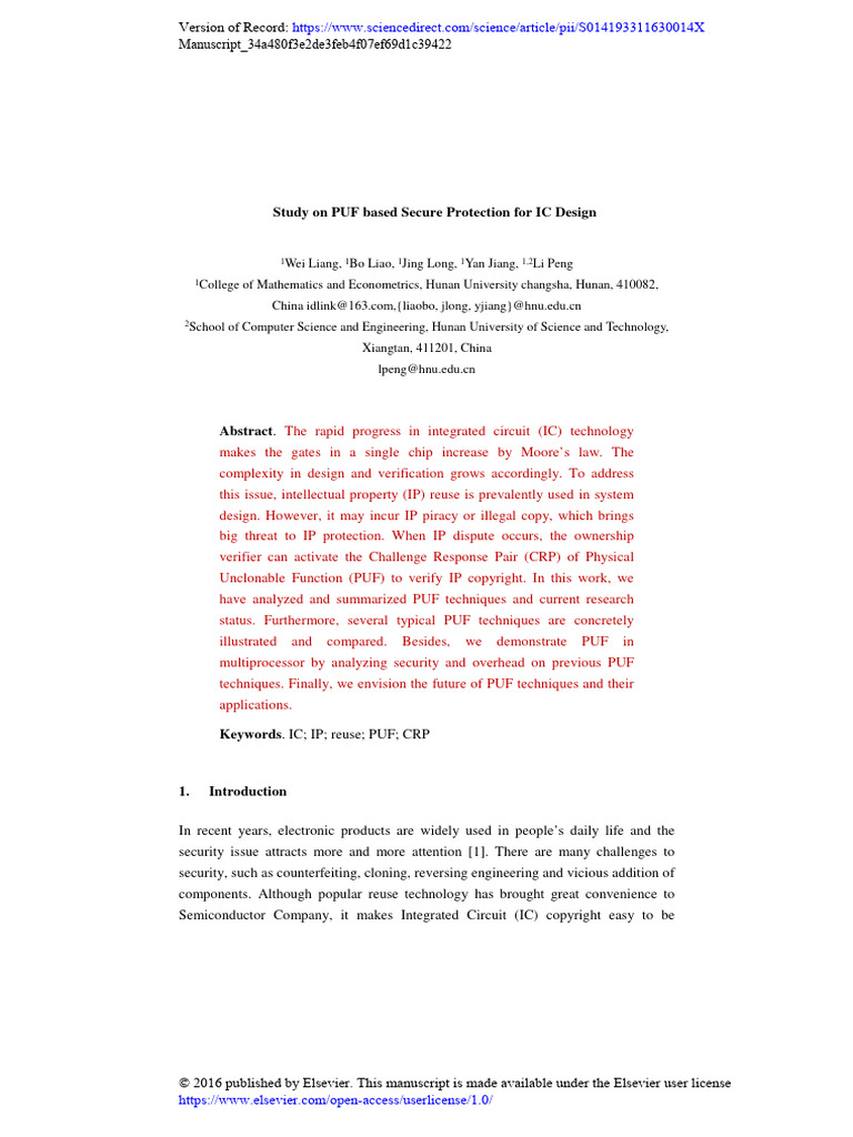 PUF Techniques for IC Design Security | PDF | Support Vector Machine ...