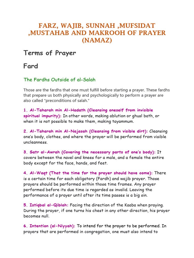 Salah (Fard, Sunnah, Wajib, Mustahab) | PDF | Semitic Words And Phrases ...
