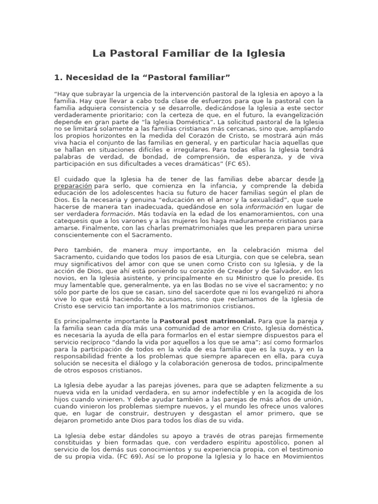 Importancia de la Pastoral Familiar en la Iglesia | PDF | Iglesia ...