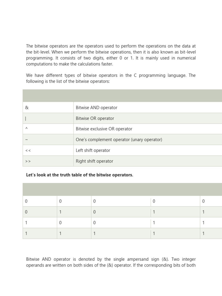 Bitwise Operator in C | PDF | Theory Of Computation | Software Engineering