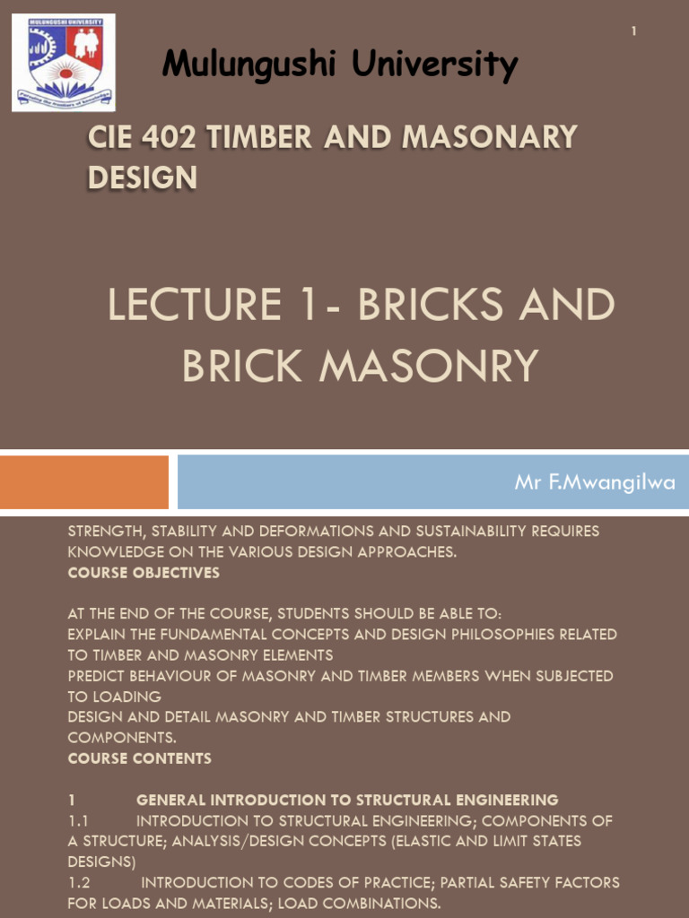 Lecture 1 Bricks and Brick Masonry C | PDF | Masonry | Brick