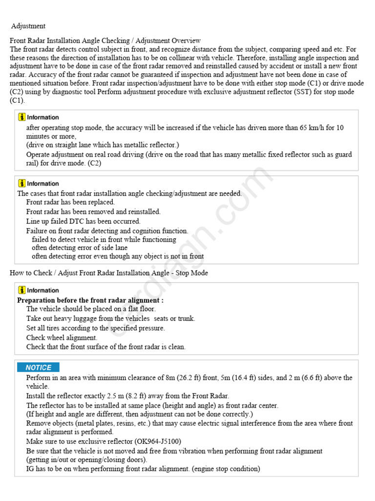 Front Radar Installation Angle Adjustment | PDF | Radar