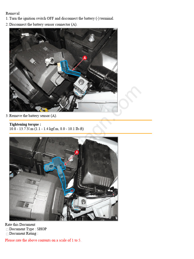 Engine Electrical System Charging System Battery Sensor Removal | PDF