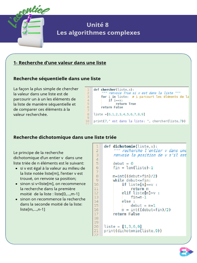 Algorithmes de recherche et tri efficaces | PDF