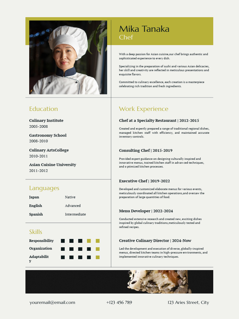 Mika Tanaka: Expert Asian Cuisine Chef | PDF | Chef | Menu