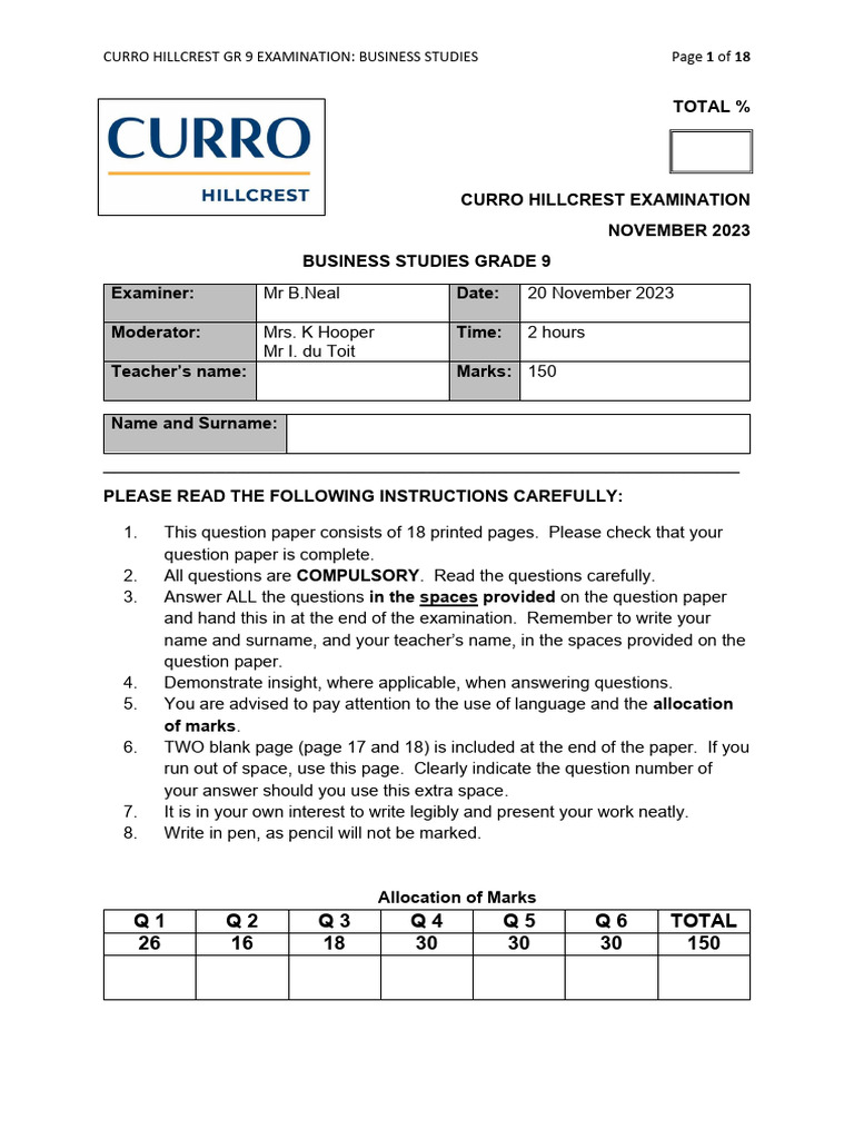 Grade 9 Business Studies Exam 2023 | PDF | Supply And Demand | Demand