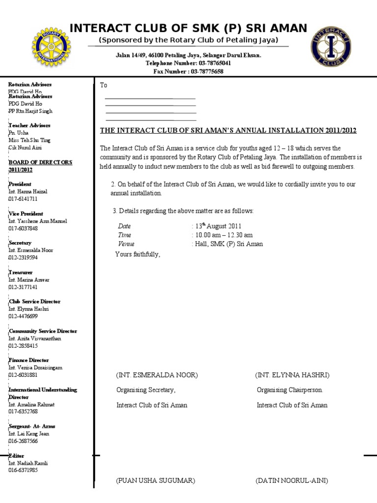 Interact Club Installation Invitation 2011 | PDF | Clubs And Societies ...