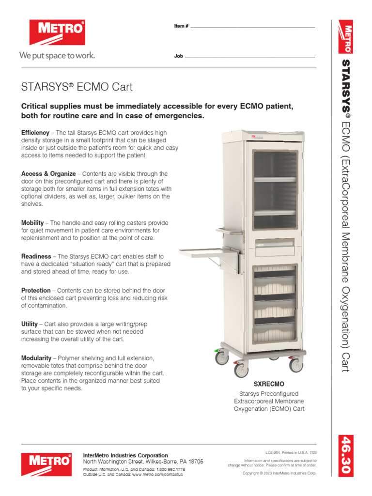 Starsys Ecmo Cart - Spec Sheet - 46.30 | PDF