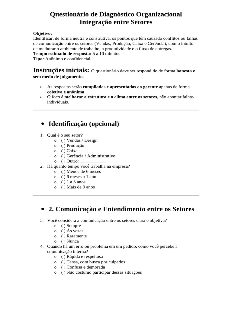 Diagnóstico de Integração entre Setores | PDF | Comunicação