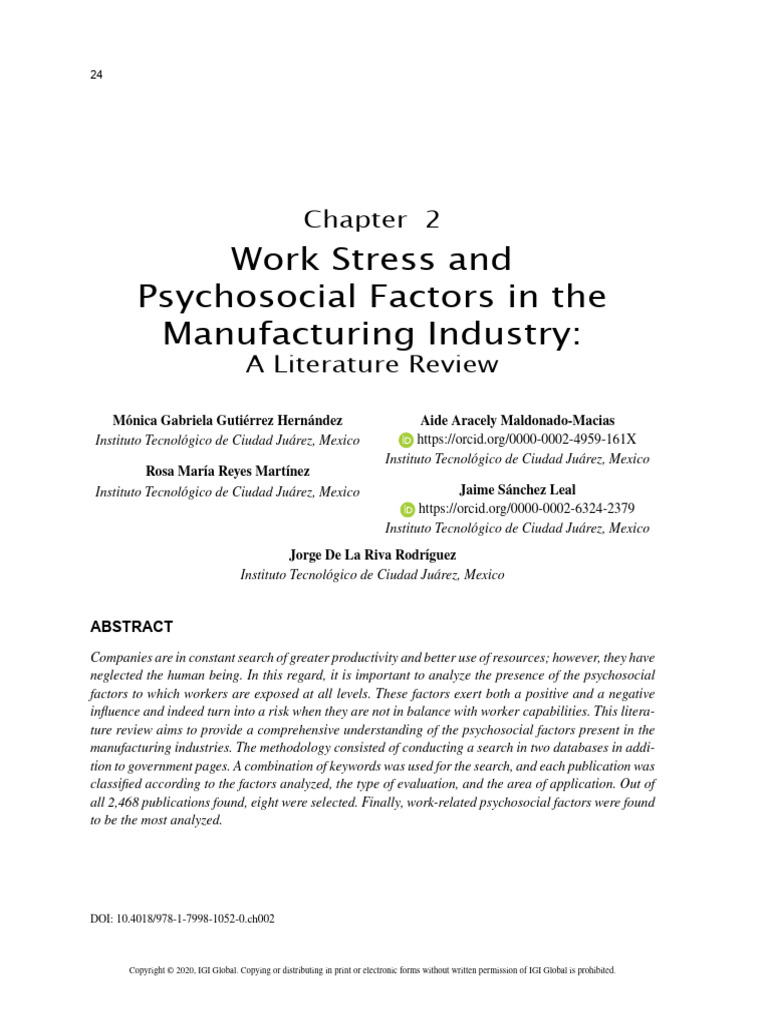Work Stress and Psychosocial Factors in The Manufacturing Industry - A ...