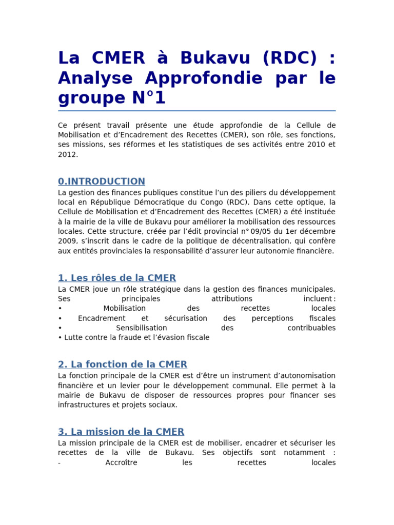 Analyse de la CMER à Bukavu (RDC) | PDF | Informatique