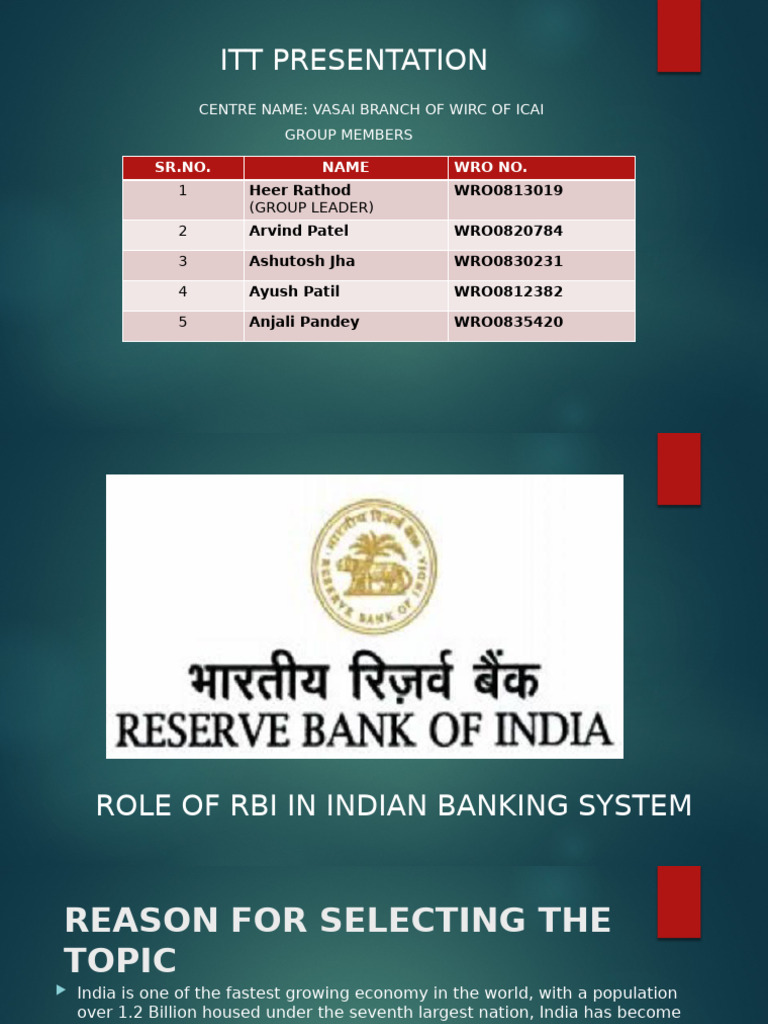 Role of RBI in Indian Banking System | PDF | Reserve Bank Of India | Banks