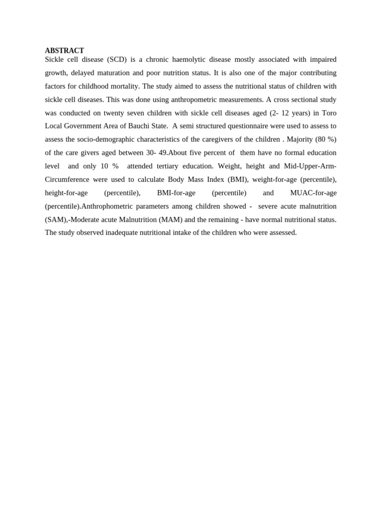 Nutritional Status of Children with SCD | PDF | Malnutrition | Hemoglobin