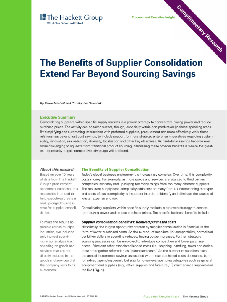 2014 Hackett Benefits of Consolidation | PDF | Procurement | Supply Chain