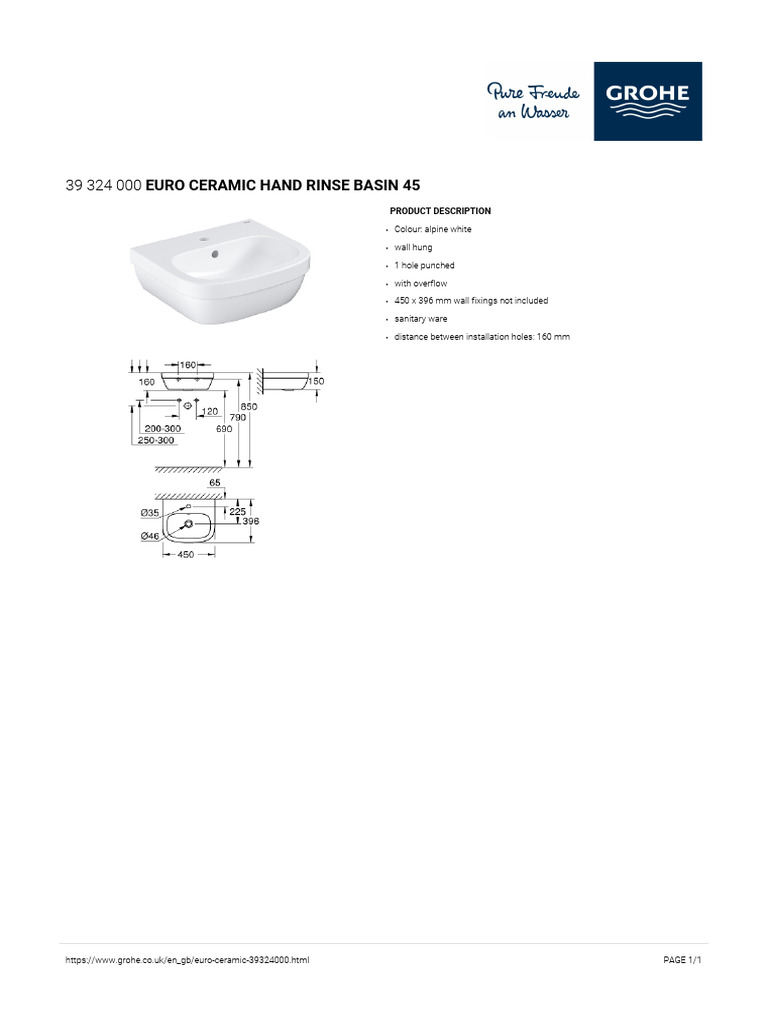 GROHE Specification Sheet 39324000 | PDF
