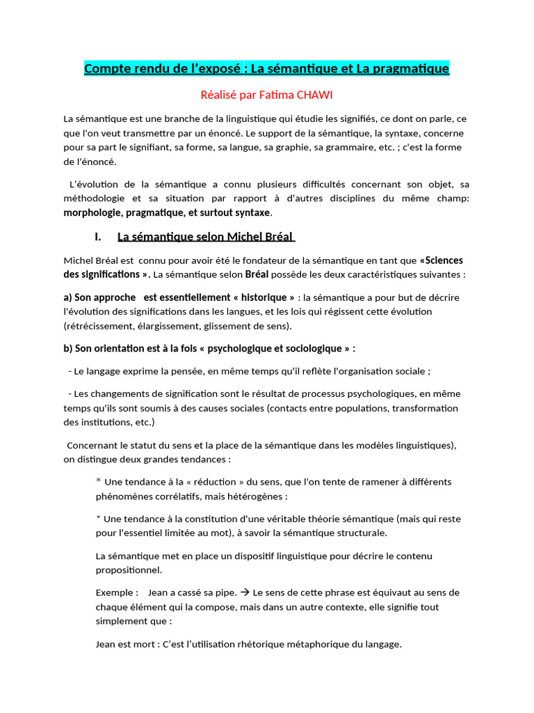 Sémantique et Pragmatique : Concepts Clés | PDF | Lexique | Linguistique